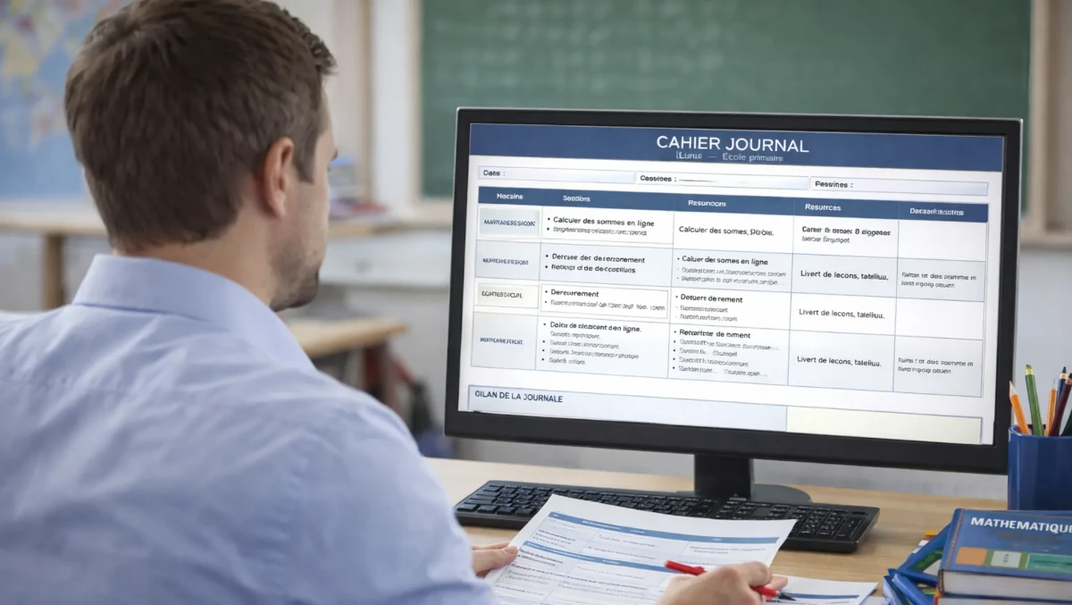 Enseignant utilisant un modèle de cahier journal primaire gratuit au format Word et PDF