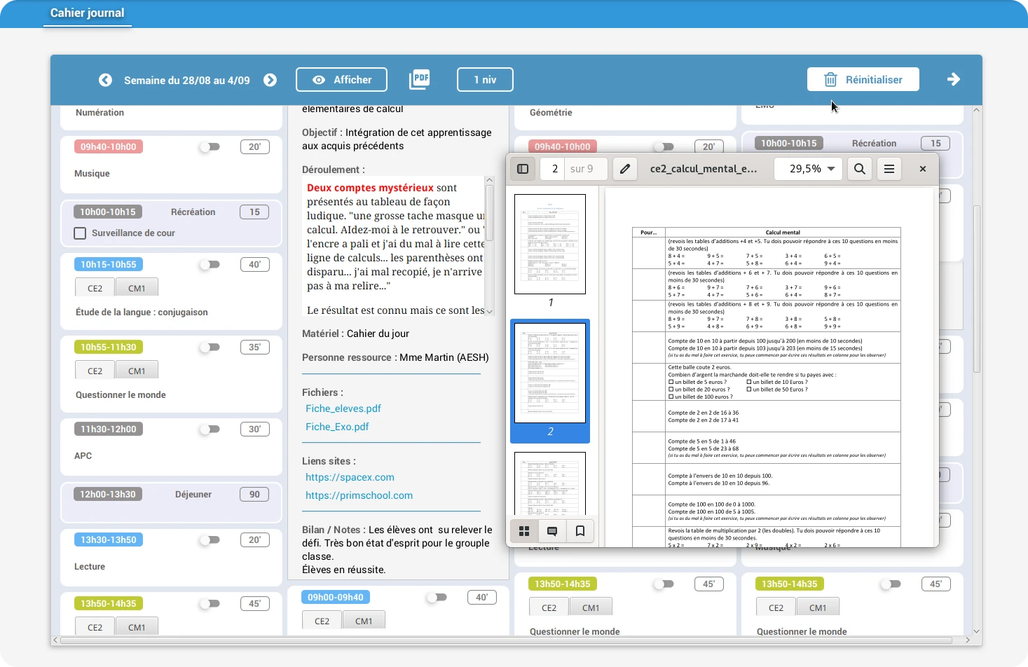 Partager vos fichiers depuis le cahier journal numérique PrimSchool