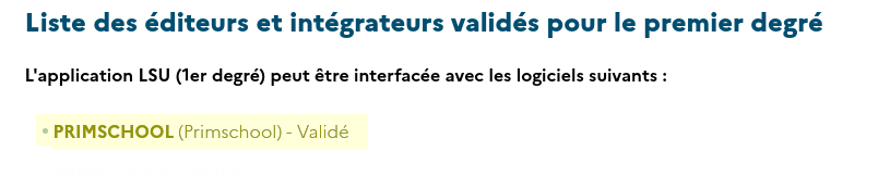 Validation de PrimSchool par l'Éducation nationale pour l’export vers le LSU
